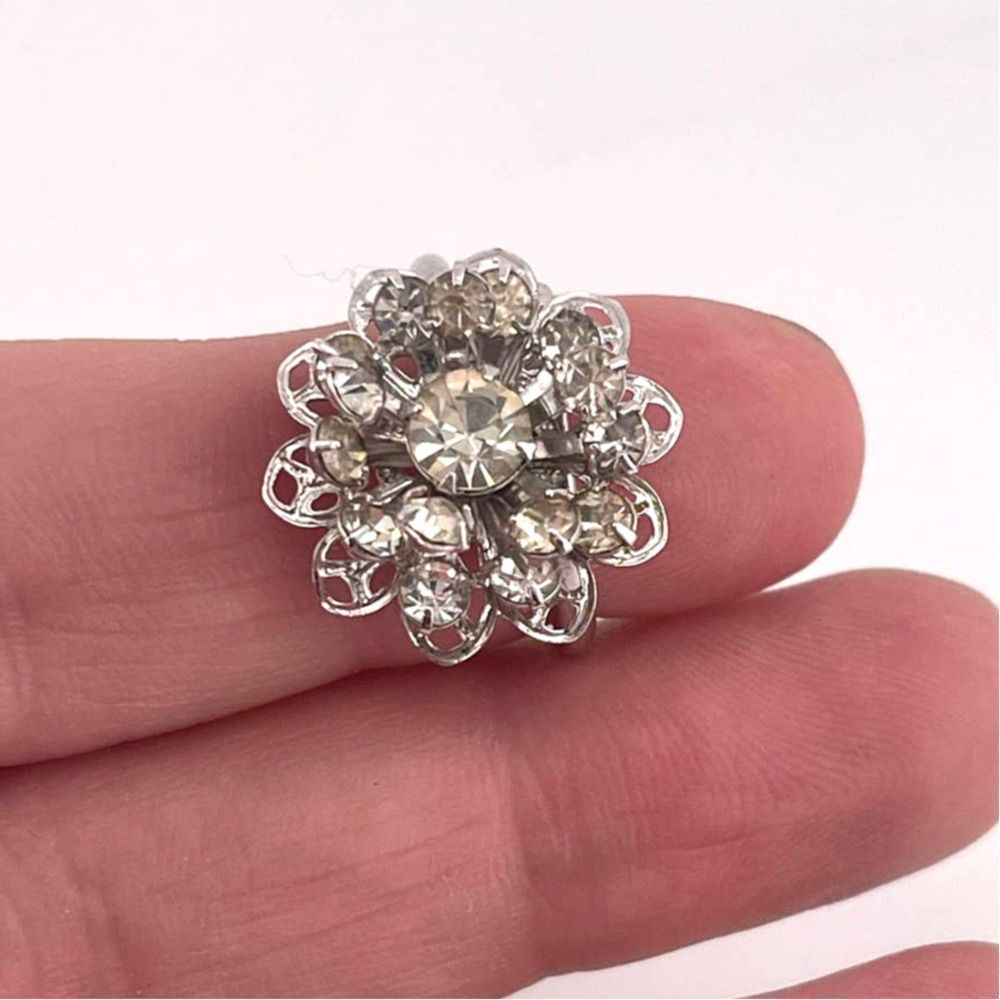 VTG Sarah Coventry Silver Tone Diamond Filigree‎ Burst Statement Ring Adjustable